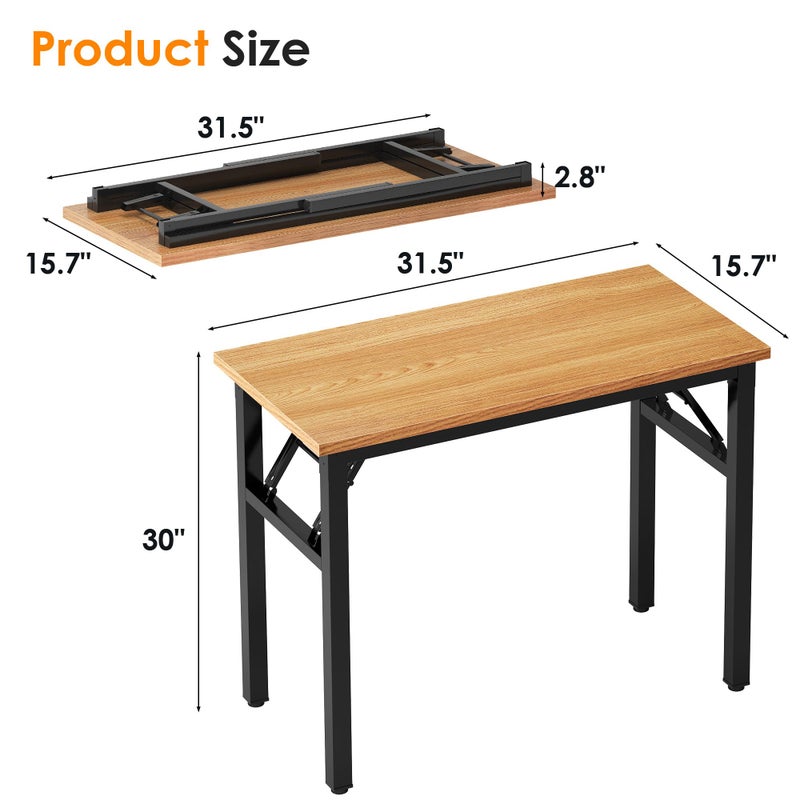 Need Folding Computer Desk - 31.5 Inch Foldable Office Writing Work Study Kids Student Teacher Home Bedroom Table for Small Space, Teak & Black - Image 4